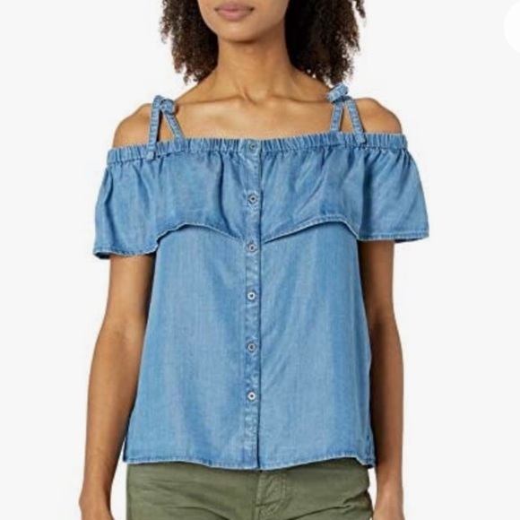 Lucky Brand Lyocell Down Off The Shoulder Tie Top - Picture 1 of 6